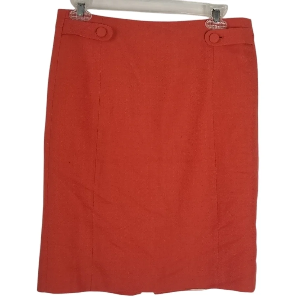 J. Crew 100% Wool Orange Pencil Skirt Size 4 Button Tabs Careerwear